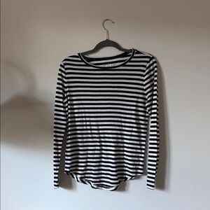 LOFT Black and White Striped Long Sleeve Top